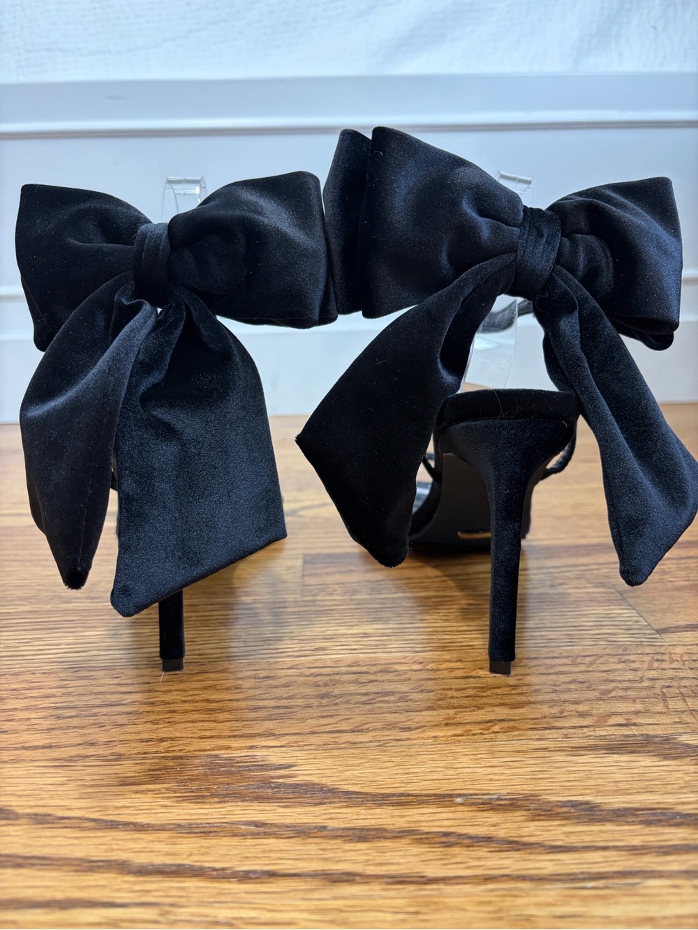 Billini Black Velvet Bow Ankle Strap Heels - Picture 5 of 10